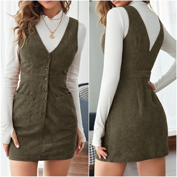 Corduroy Button up Pocket Mini Dress - Picture 6 of 7
